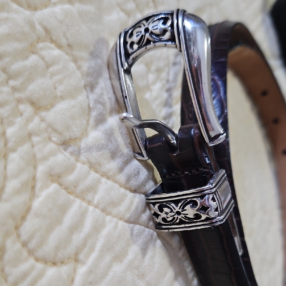 Women's Dark Brown Leather Belt with Silver Buckle - Picture 4 of 5